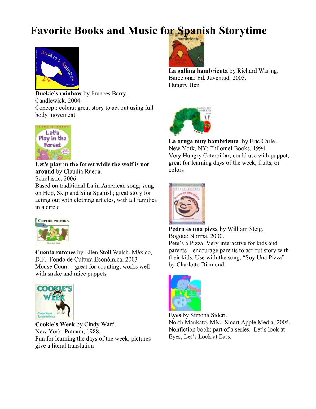 Favorite Books and Music for Spanish Storytime
