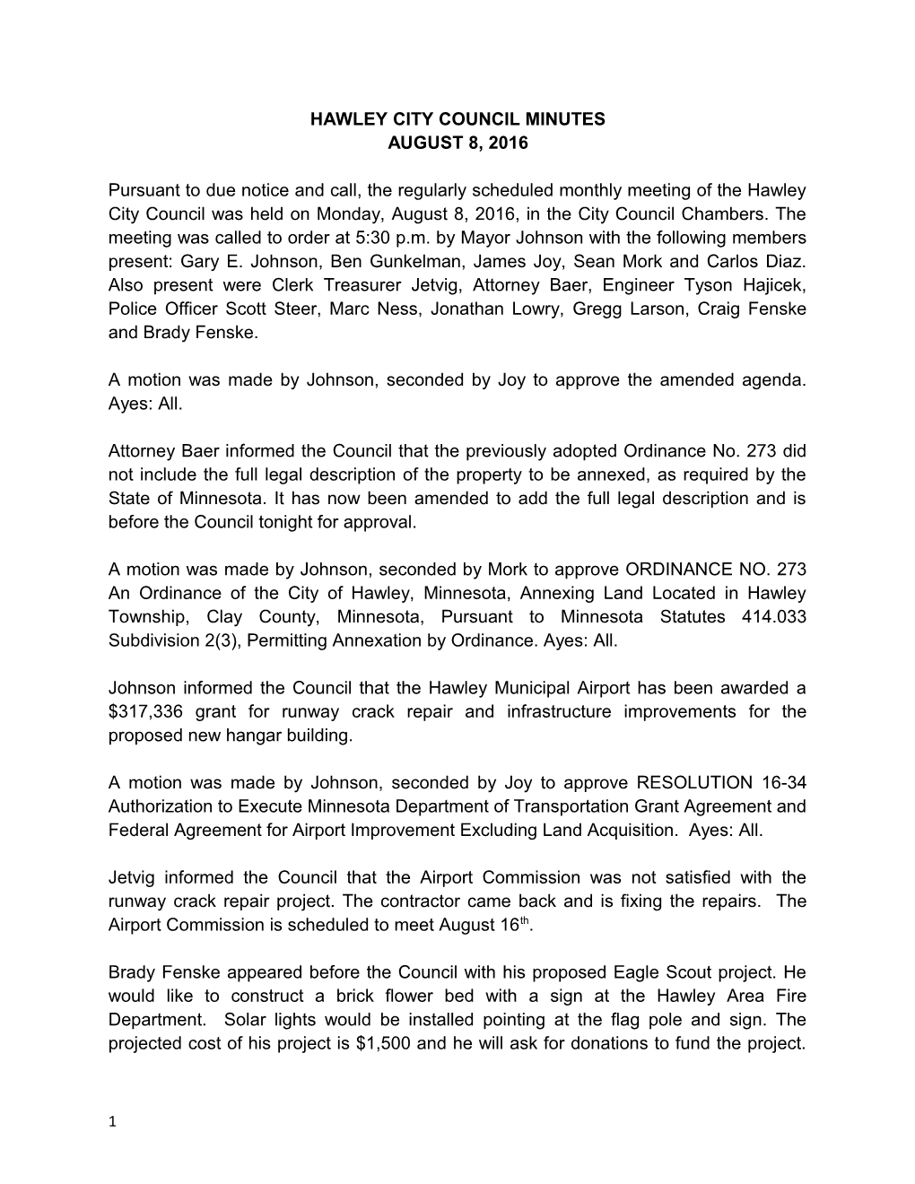 Hawley City Council Minutes s1