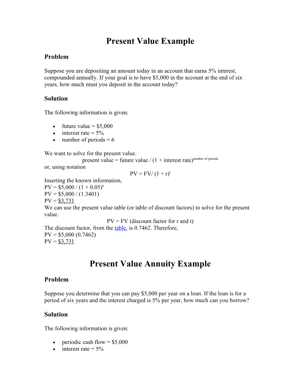 Present Value Example