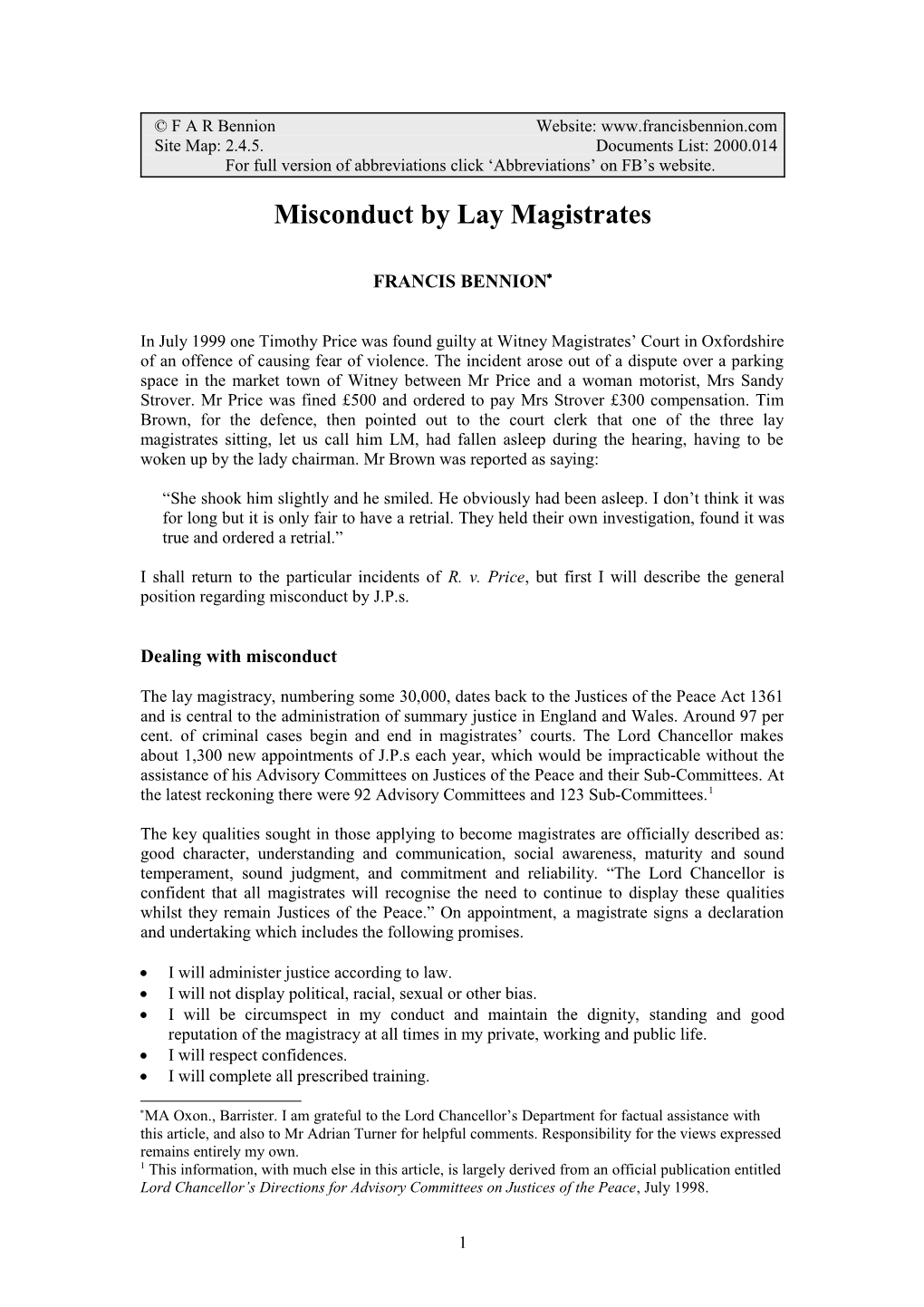 Misconduct by Lay Magistrates