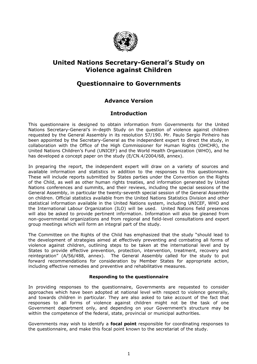 United Nations Secretary-General S Study On