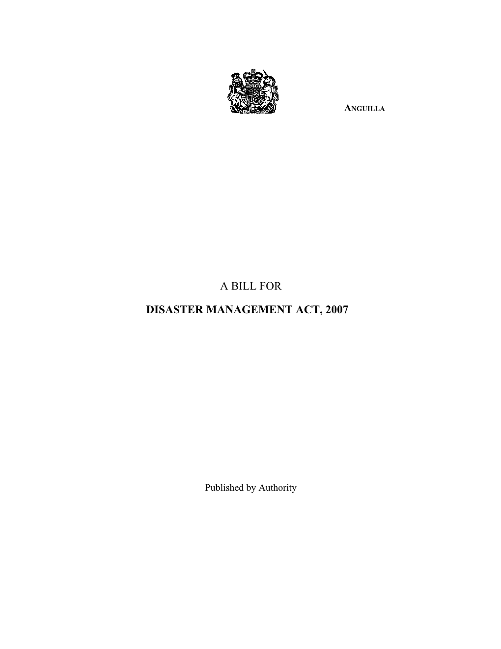 Anguilla Disaster Management Act, 2007 Bill
