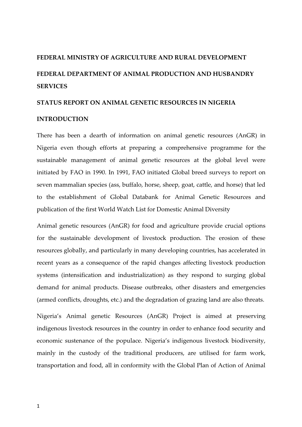 Federal Ministry of Agriculture and Rural Development