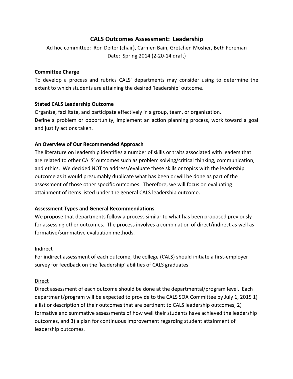 CALS Outcomes Assessment: Leadership