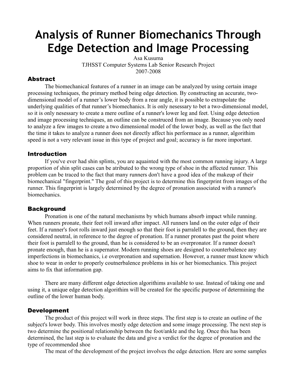 Analysis of Runner Biomechanics Through Edge Detection and Image Processing