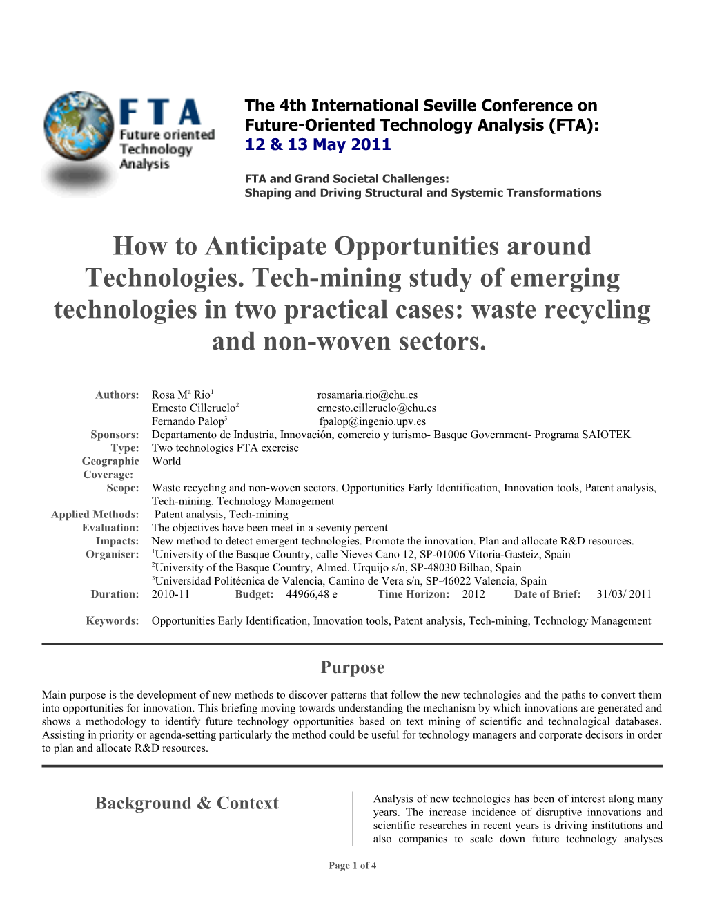 How to Anticipate Opportunities Around Technologies. Tech-Mining Study of Emerging Technologies