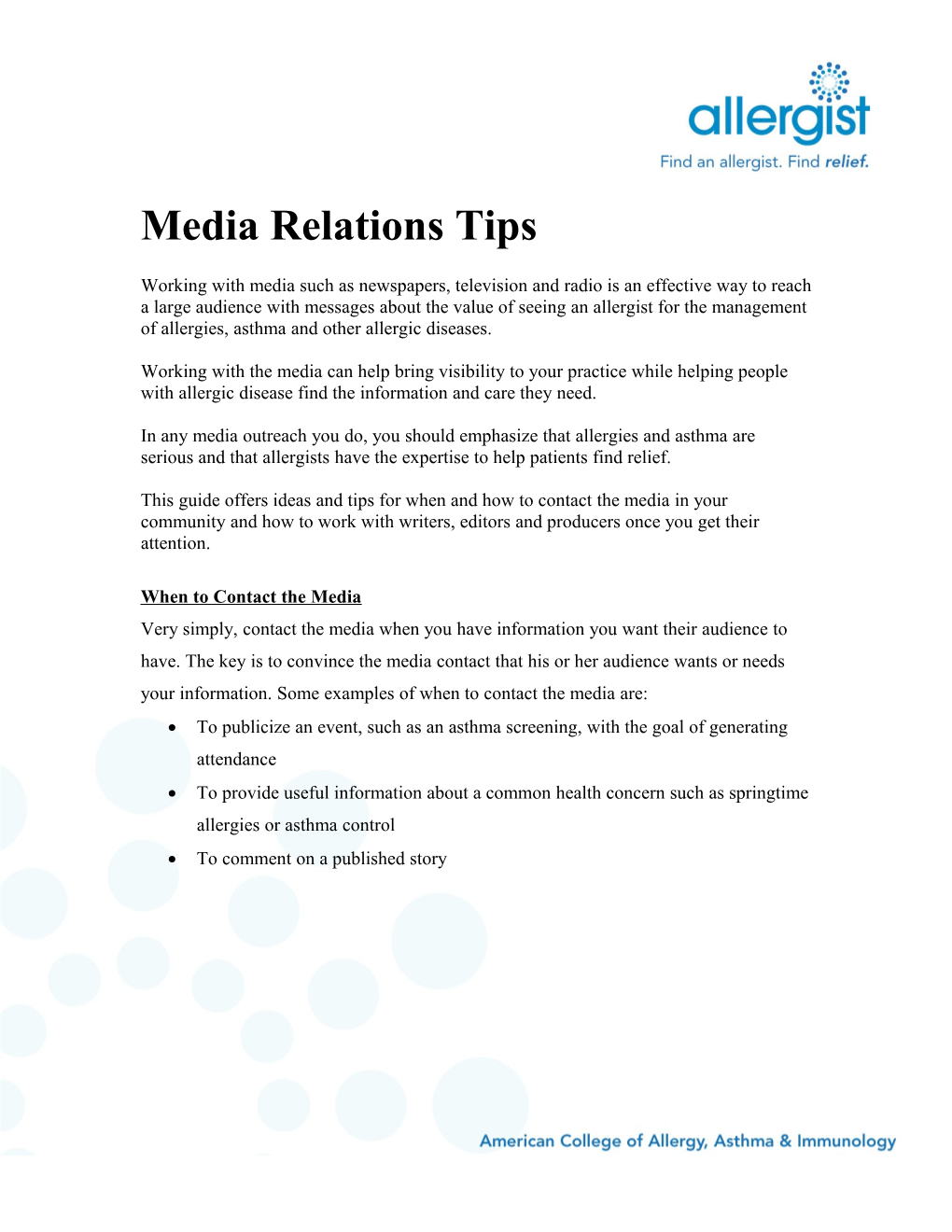 Media Relations Tips