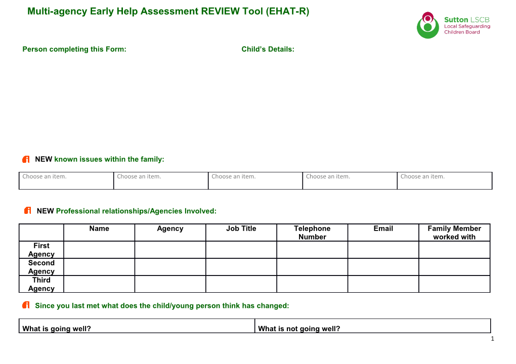 Multi-Agency Early Help Assessment REVIEW Tool (EHAT-R)