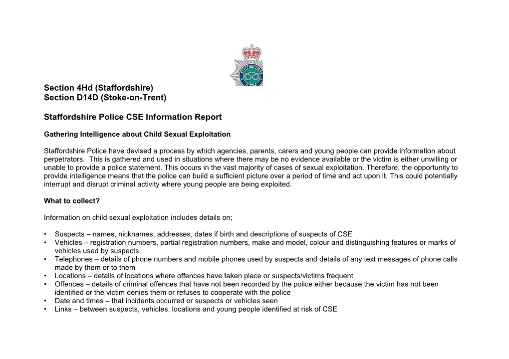 Section 4Hd - Staffordshire Police CSE Info Report