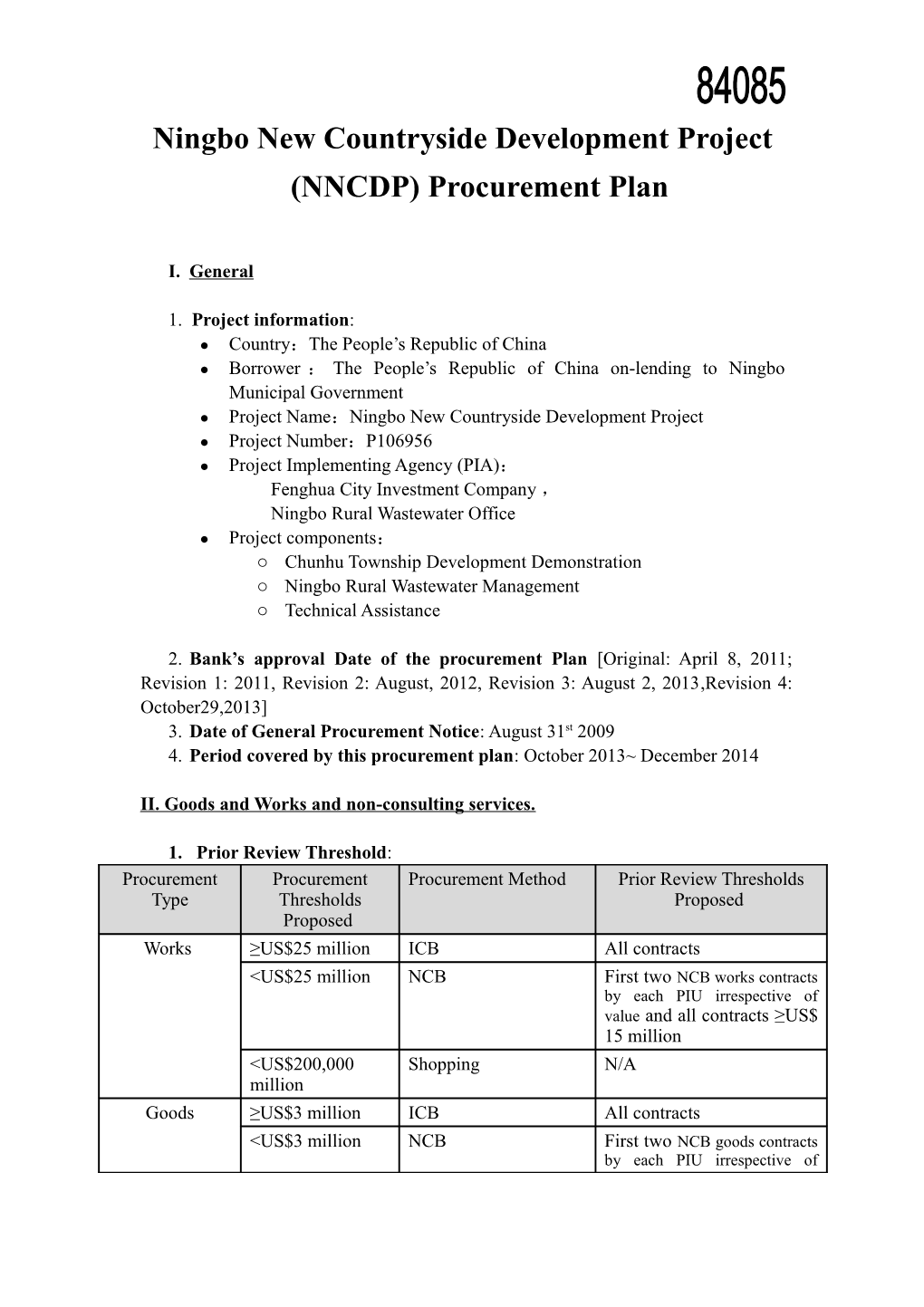 Updated Procurement Plan for Ningbo Rural Wastewater Treatment Project (2012)