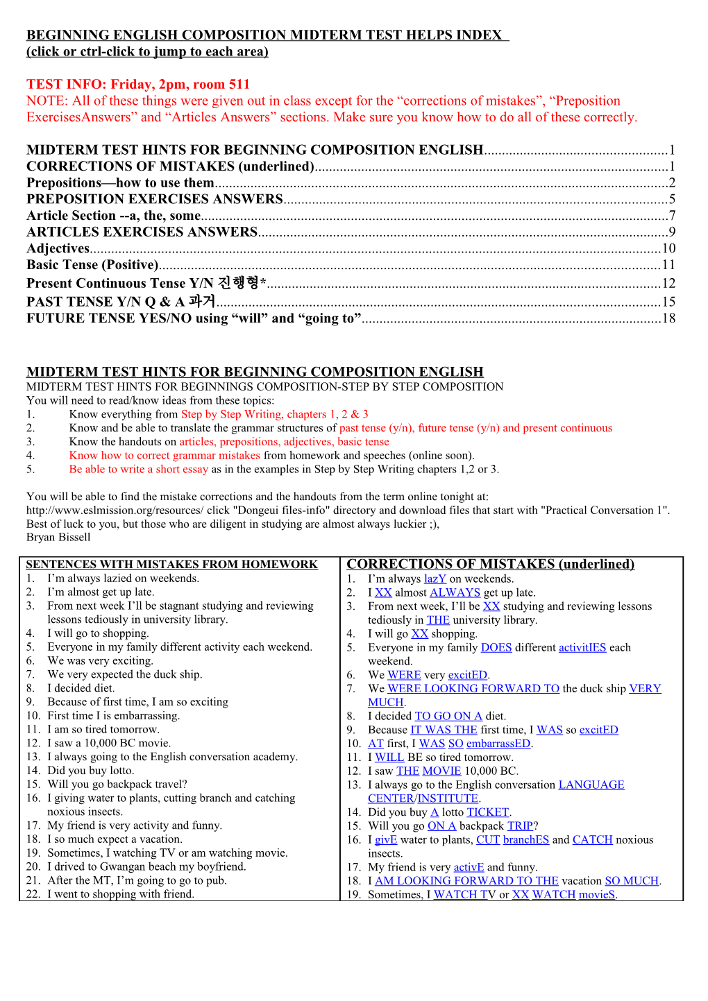 MIDTERM TEST HINTS for PRACTICAL ENGLISH 1-Top Notch 2