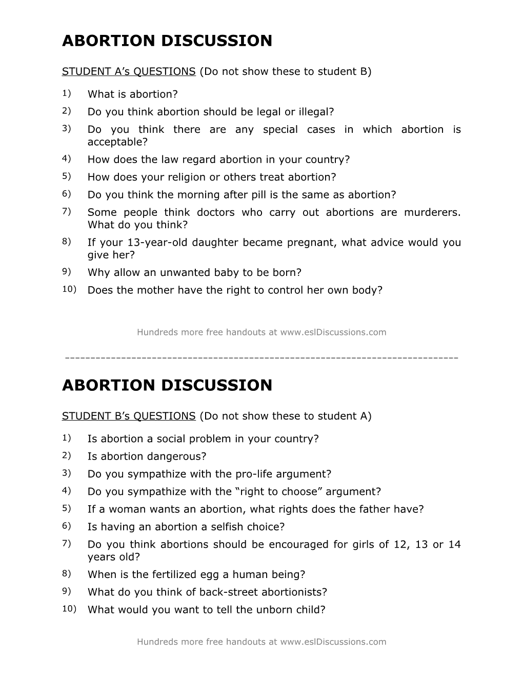 ESL Conversation Lesson on Abortion