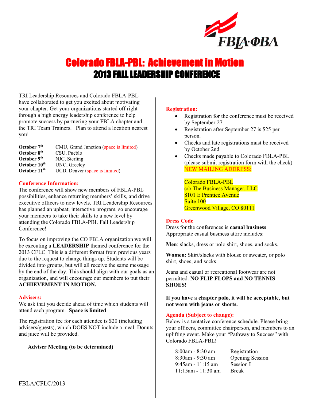 Colorado FBLA-PBL: Achievement in Motion