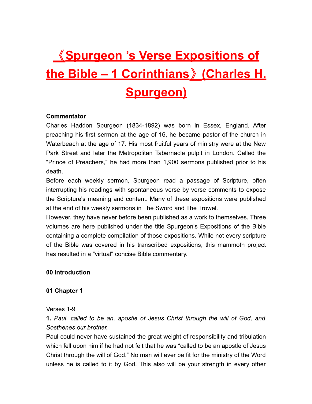 Spurgeon S Verseexpositions of the Bible 1 Corinthians (Charles H. Spurgeon)