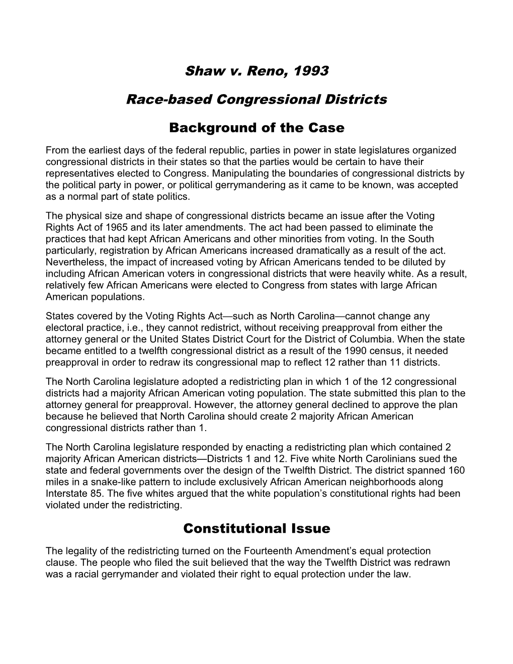 Race-Based Congressional Districts