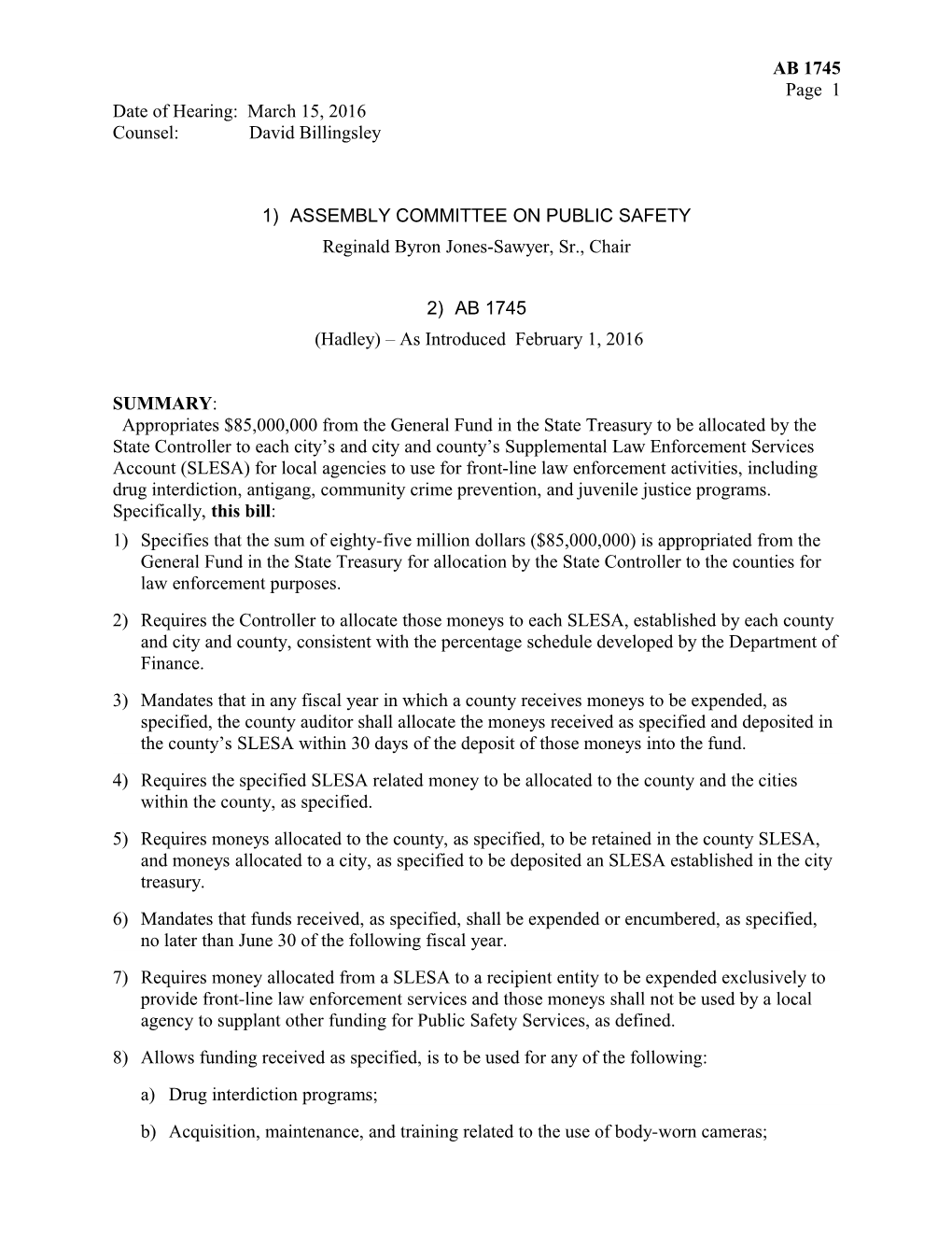 Assembly Bill Policy Committee Analysis s2