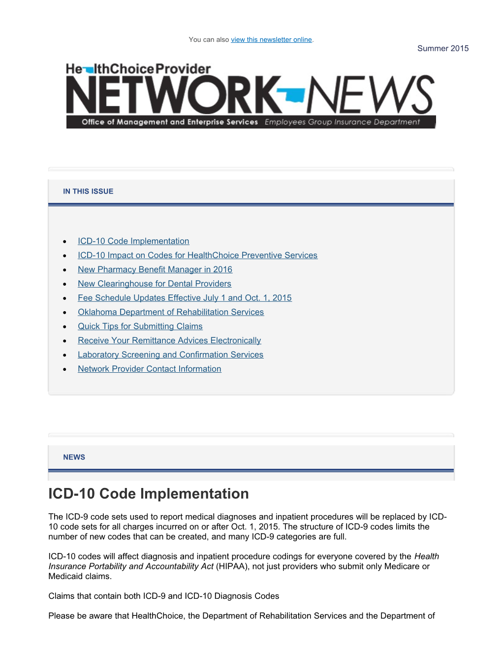 ICD-10 Impact on Codes for Healthchoice Preventive Services