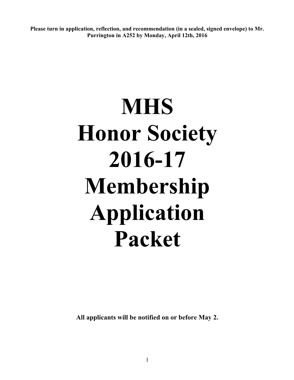 Application for National Honor Society Membership