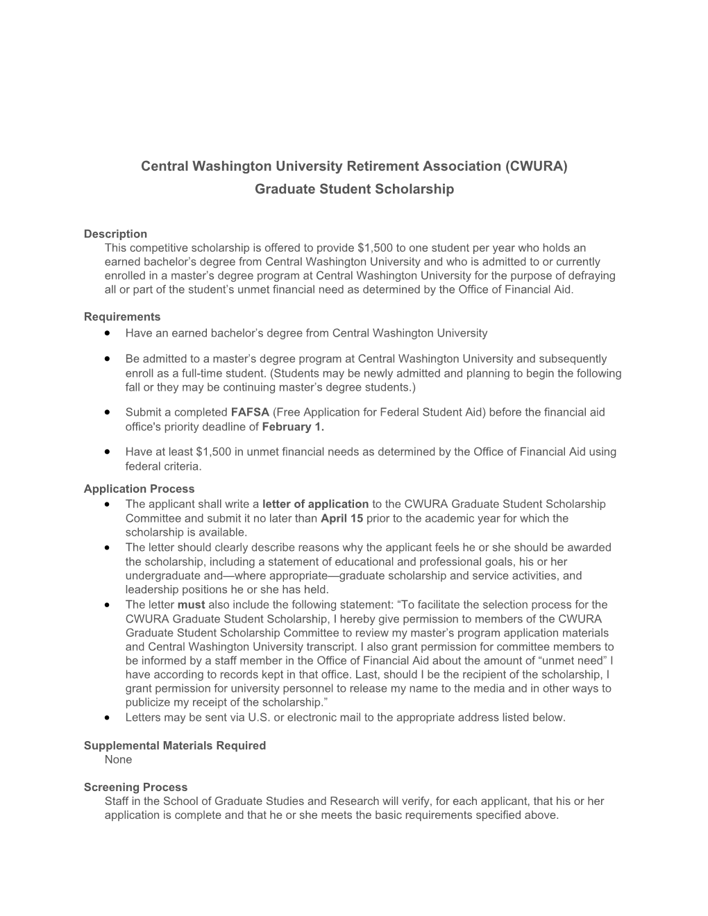 Central Washington University Retirement Association (CWURA)