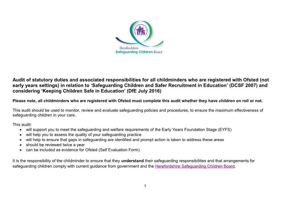 Early Years Safeguarding Audit for Childminders