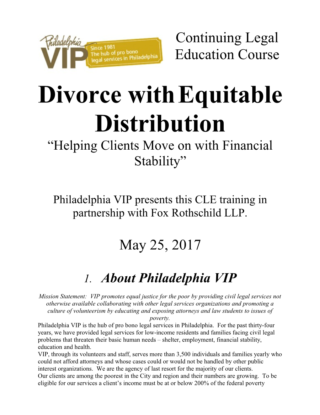 Philadelphia VIP Presents This CLE Training in Partnership with Fox Rothschild LLP