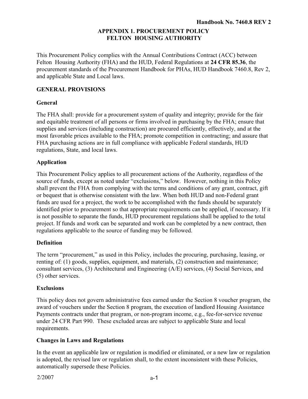 Appendix 1. Procurement Policy Felton Housing Authority