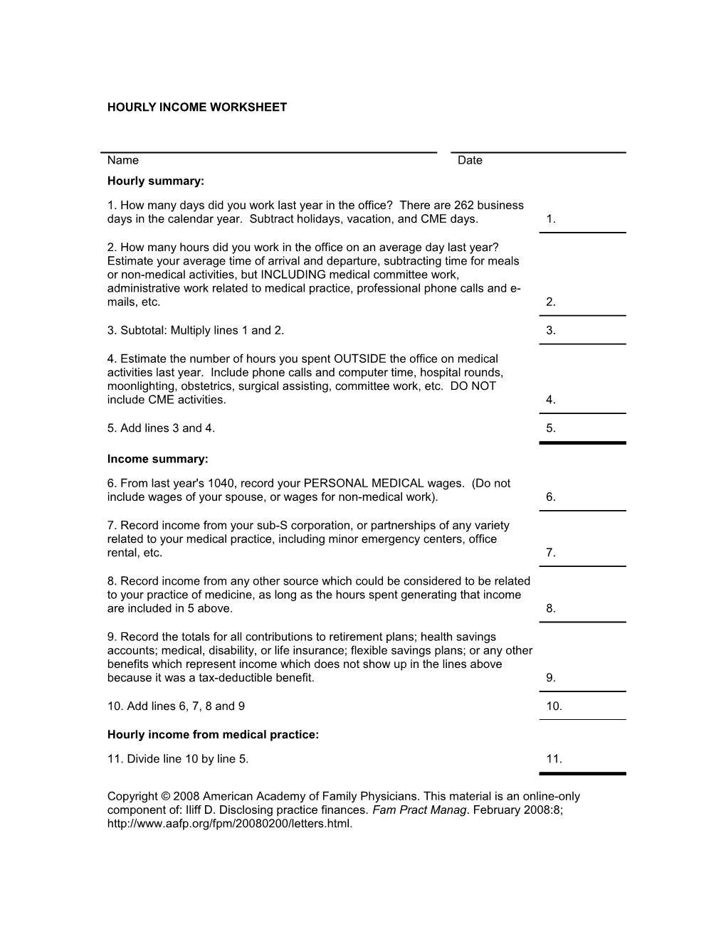 FPM Hourly Income Worksheet