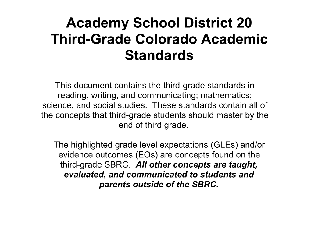 Third-Grade Colorado Academic Standards
