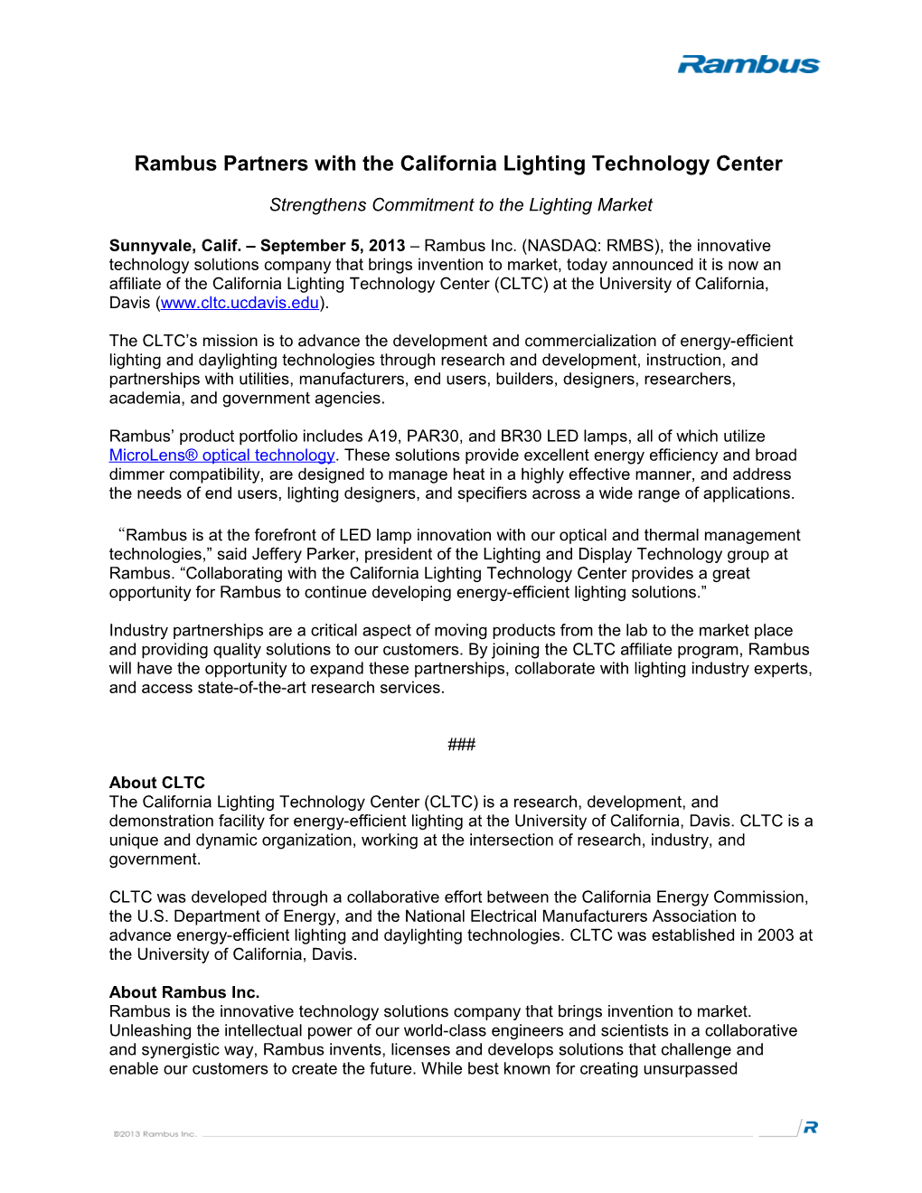 Rambus Partners with the California Lighting Technology Center