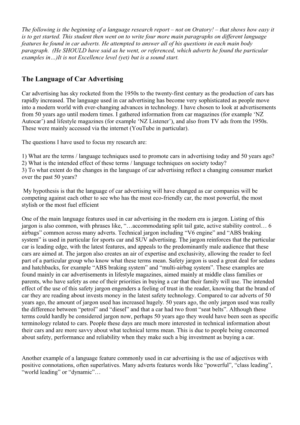 The Language of Car Advertising
