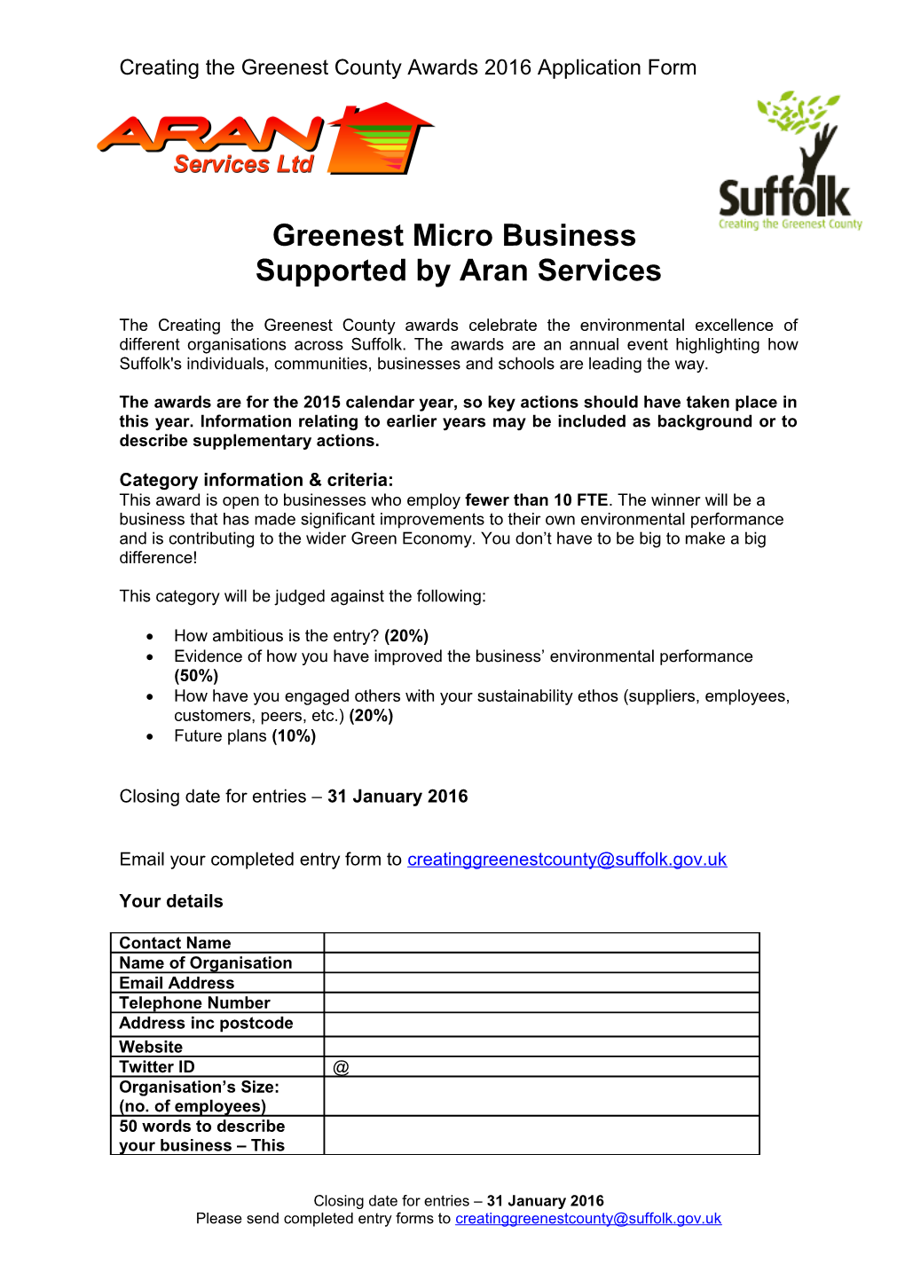 Creating the Greenest County Awards 2016Application Form