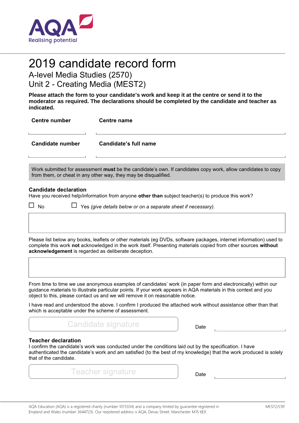 2019Candidate Record Form