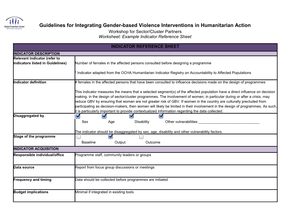 Guidelines for Integrating Gender-Based Violence Interventions in Humanitarian Action