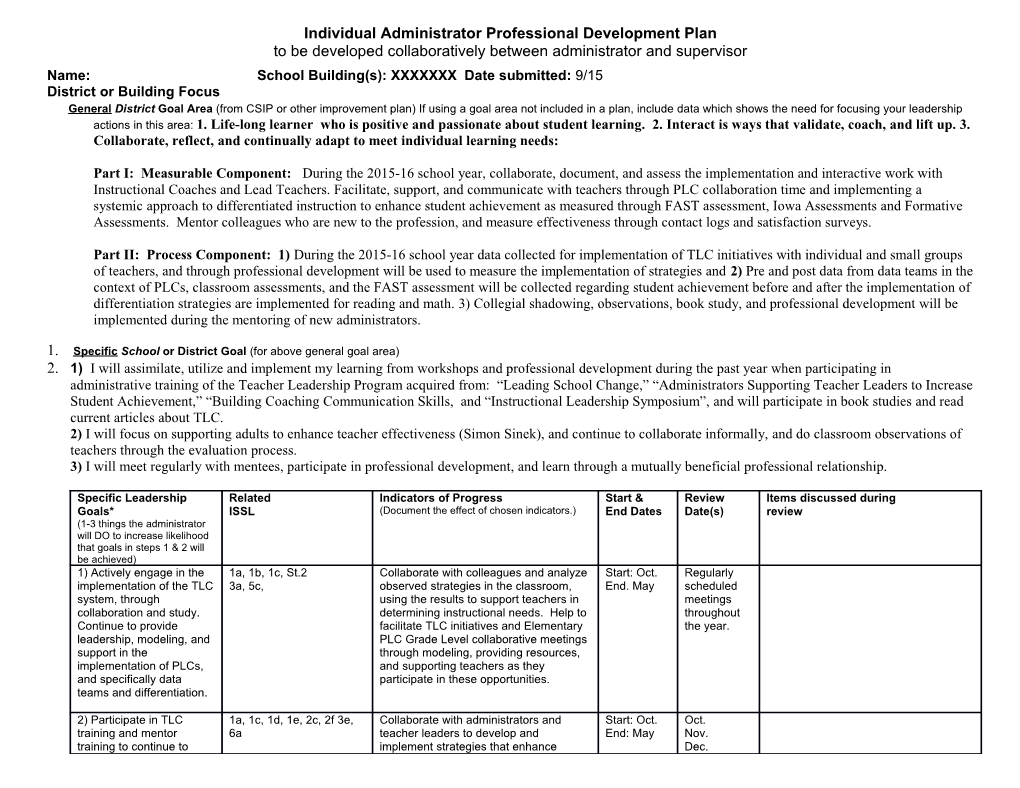Iowa Individual Administrator Professional Development Plan s1