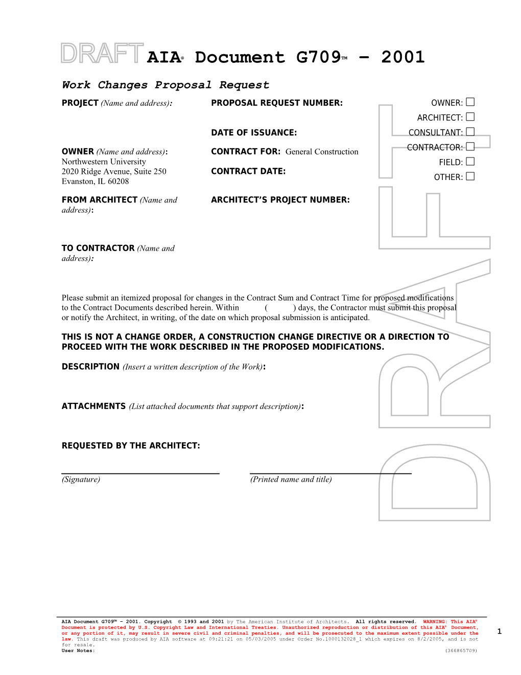 G709-2001 - Work Changes Proposal Request