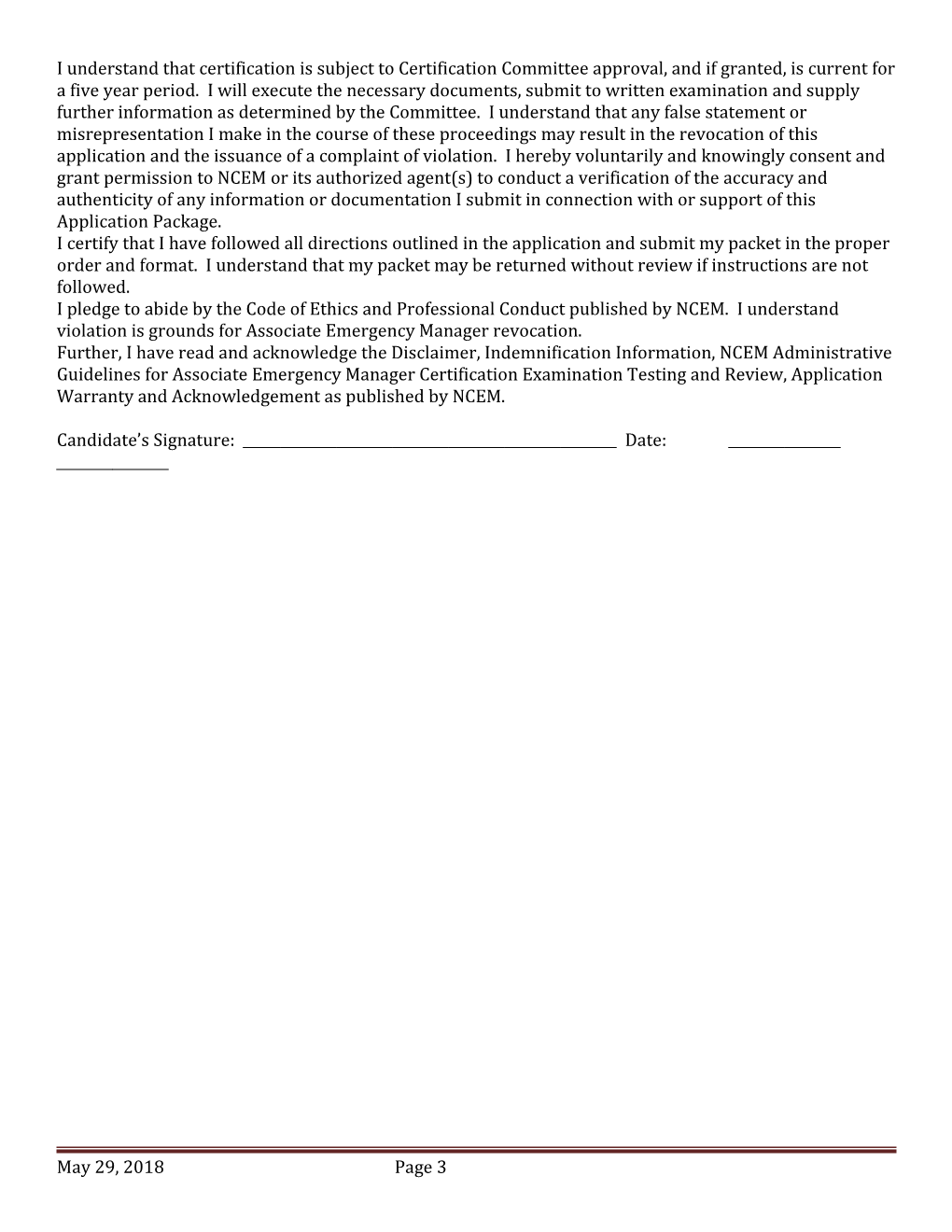 Associate Emergency Manager Application Cover Sheet