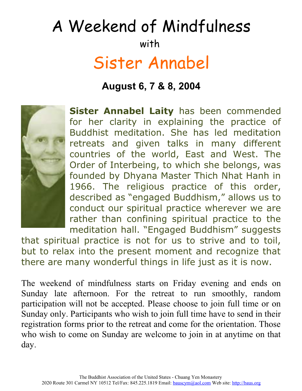 Sister Annabel Laity, Buddhist Nun