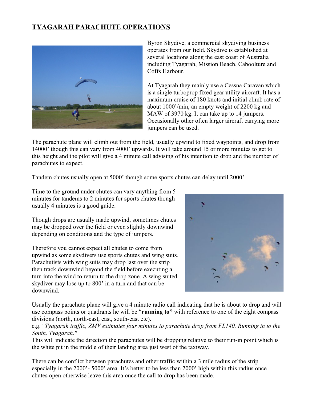 Tyagarah Parachute Operations