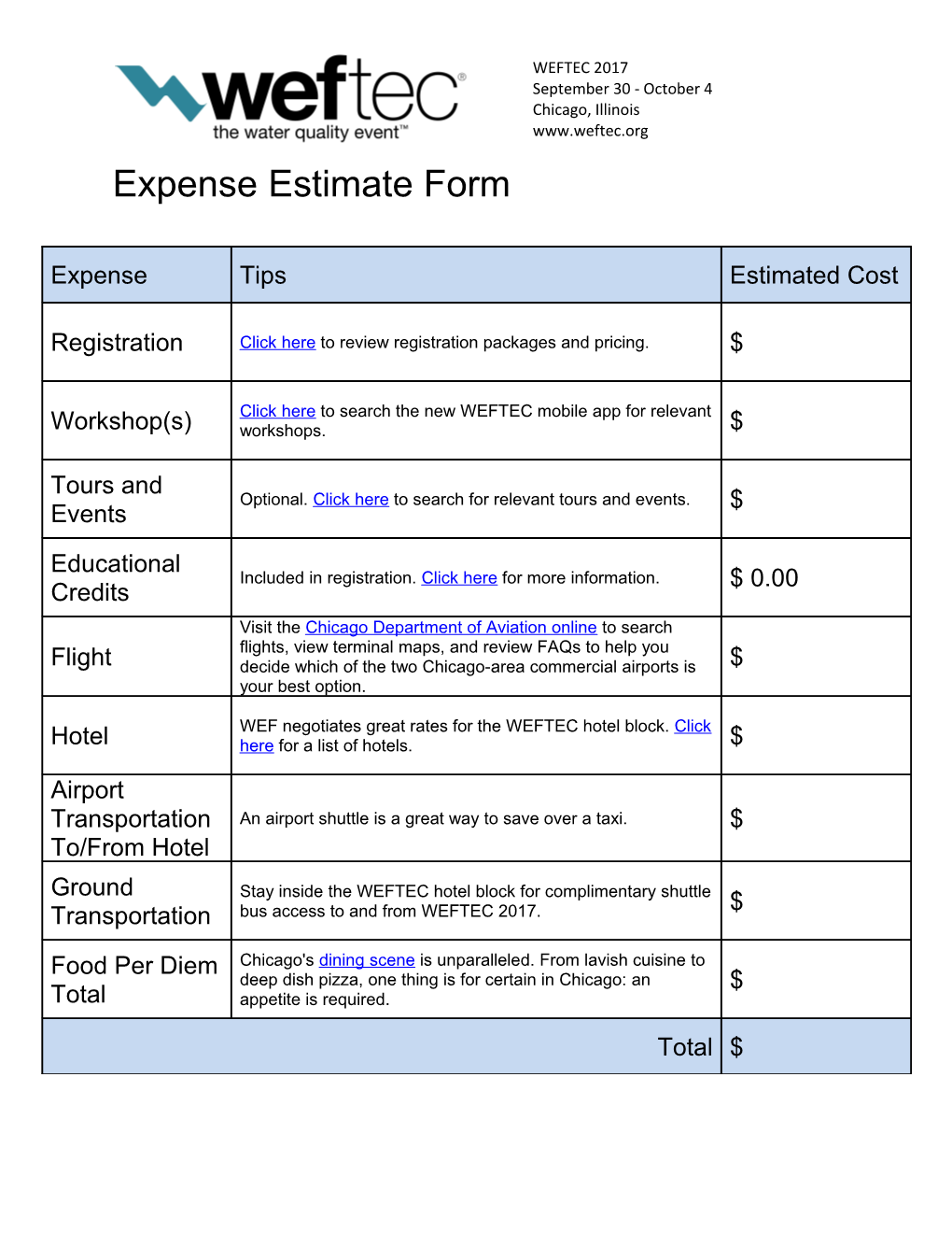 WEFTEC Expense Estimate Form2013