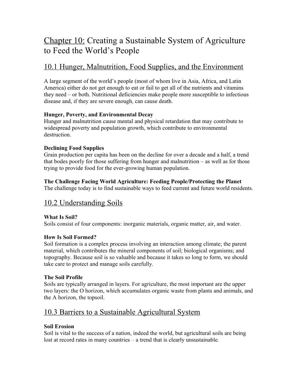 Chapter 10: Creating a Sustainable System of Agriculture to Feed the World S People