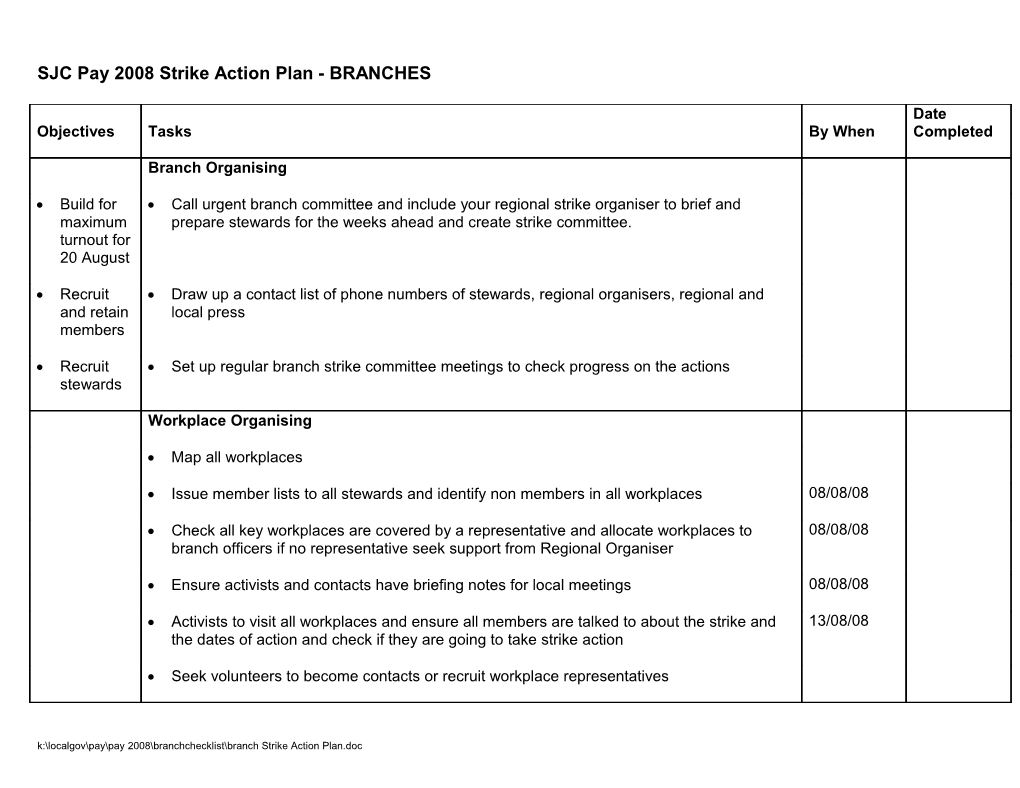 NJC Pay 2008 Strike Action Plan - Branches