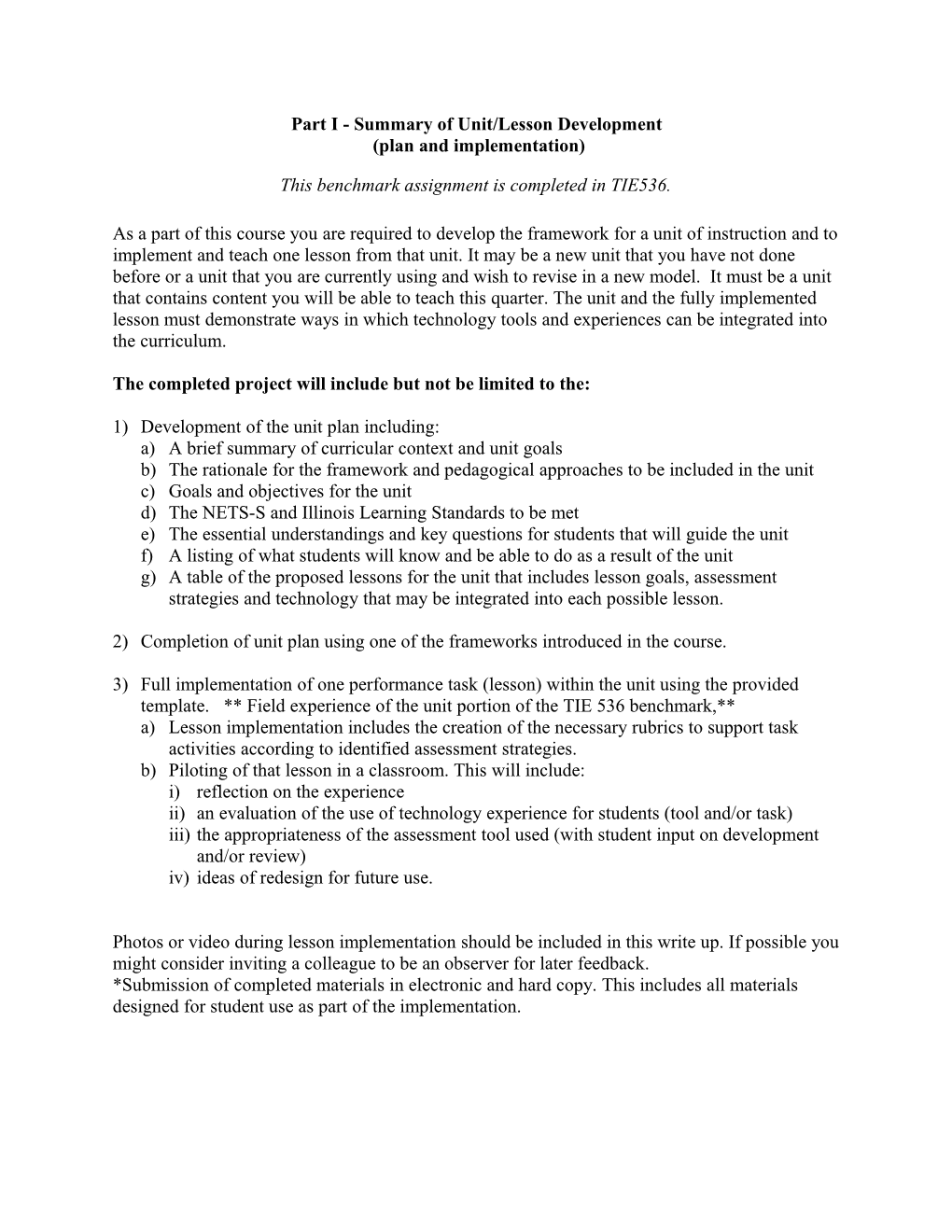 Summary of Unit/Lesson Development and Rubric