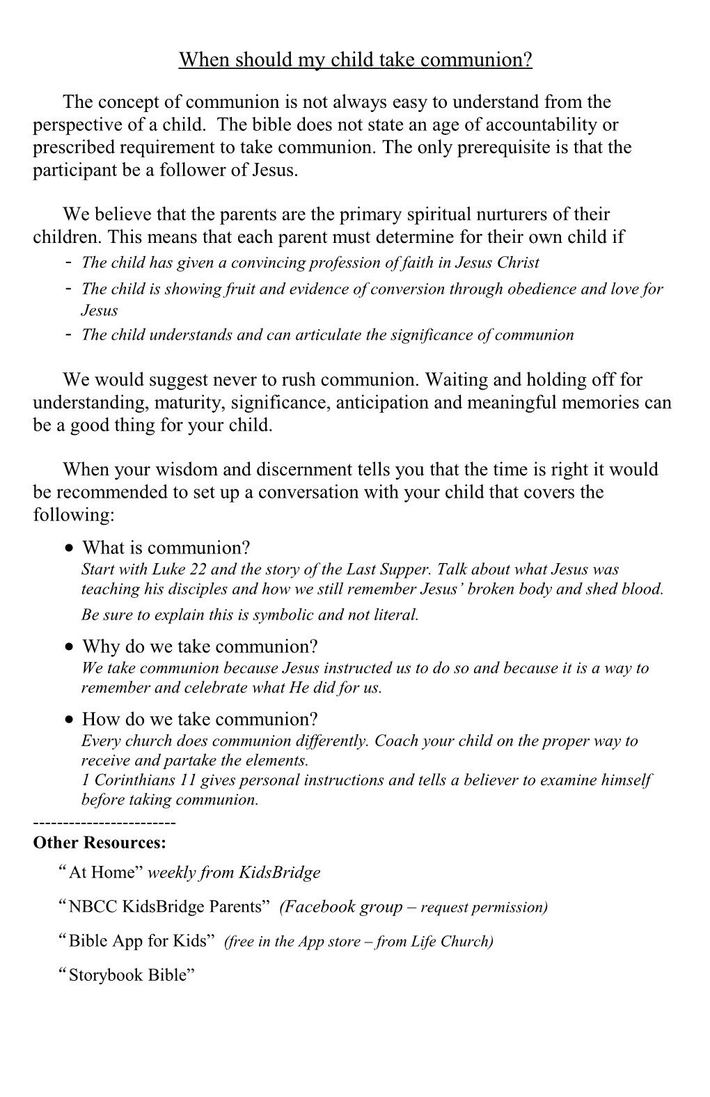 When Should My Child Take Communion?