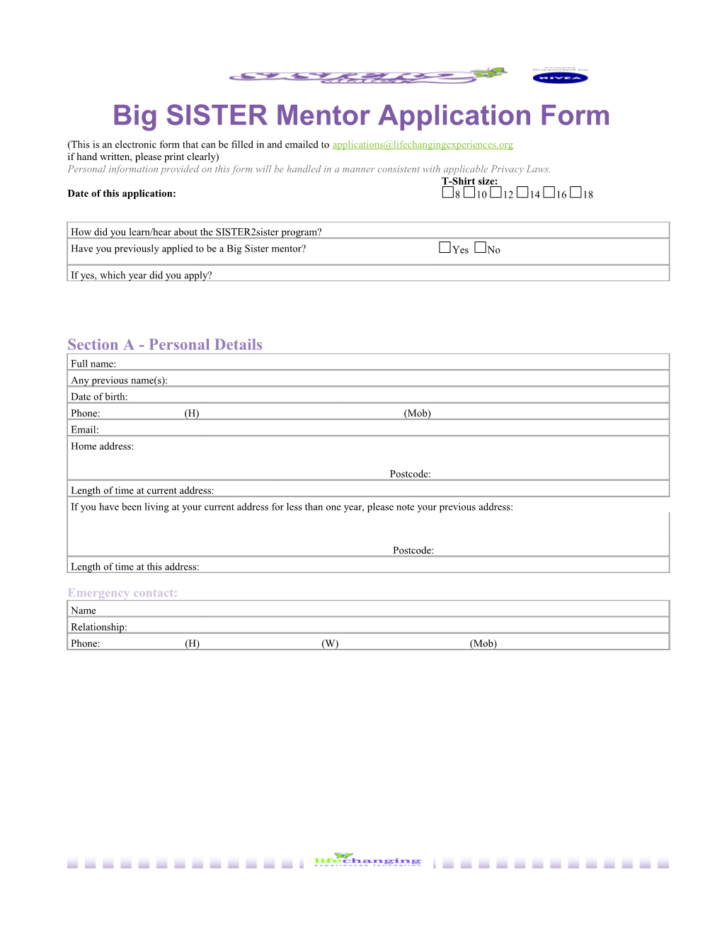Big SISTER Mentor Application Form