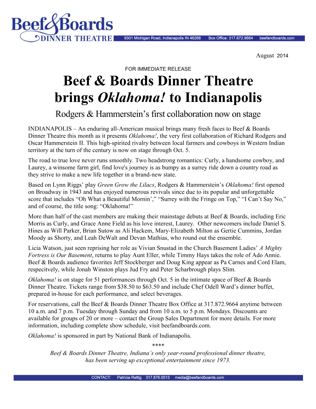 Beef & Boards Dinner Theatre Brings Oklahoma! to Indianapolis