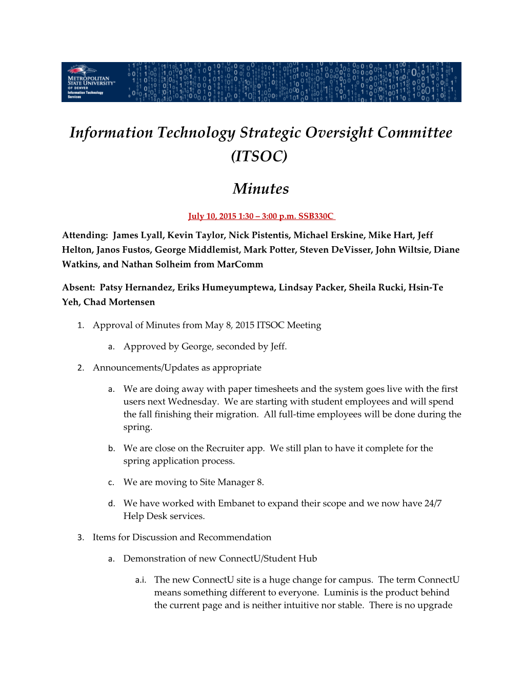 Information Technology Strategic Oversight Committee (ITSOC)