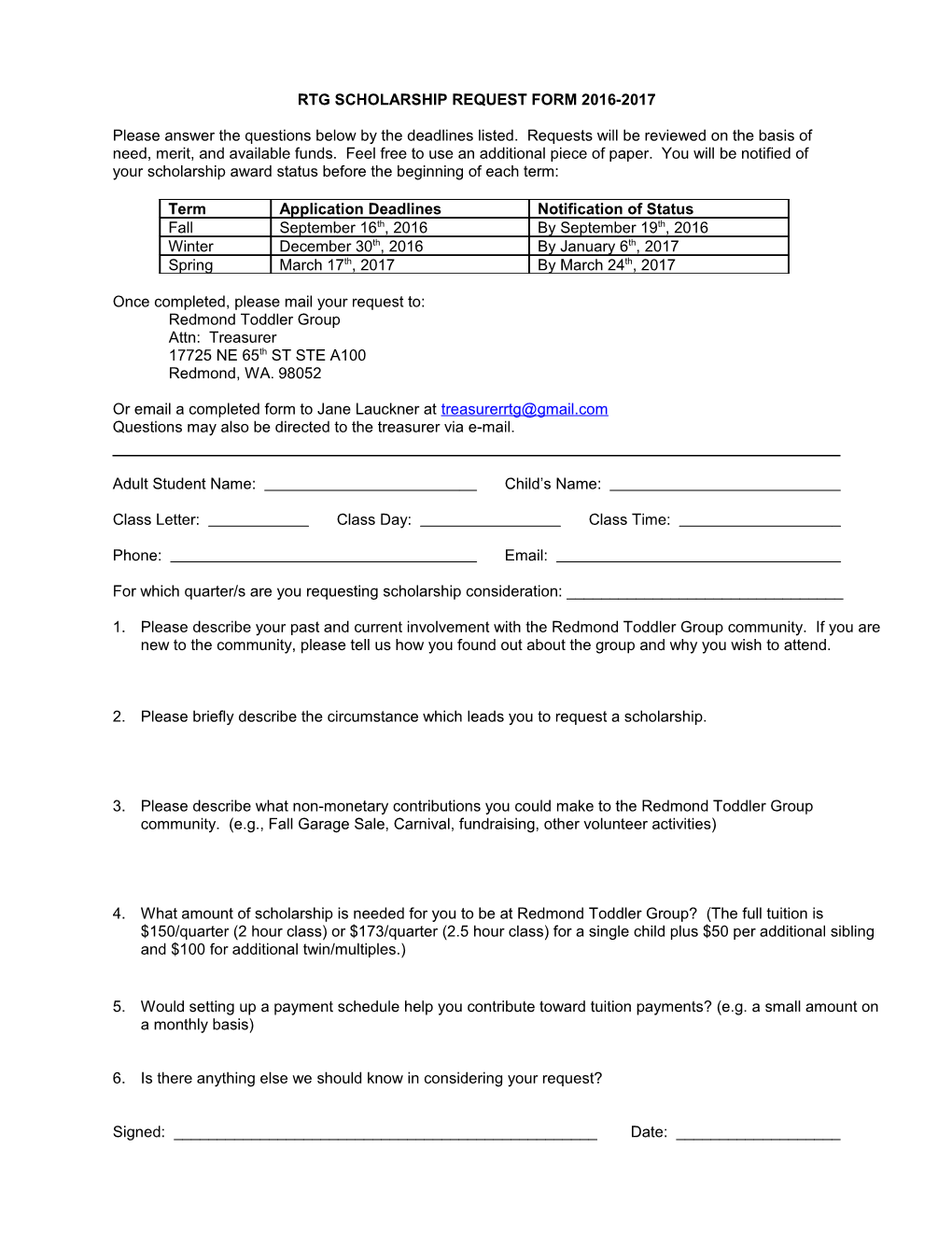 Rtg Scholarship Request Form 2016-2017