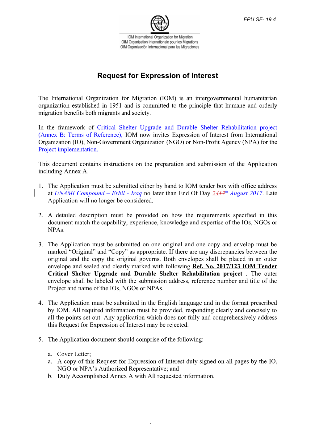 19 04 Request for Expression of Interest (REI)