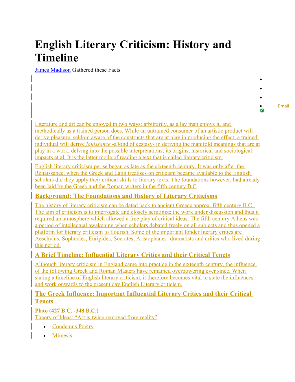 English Literary Criticism: History and Timeline