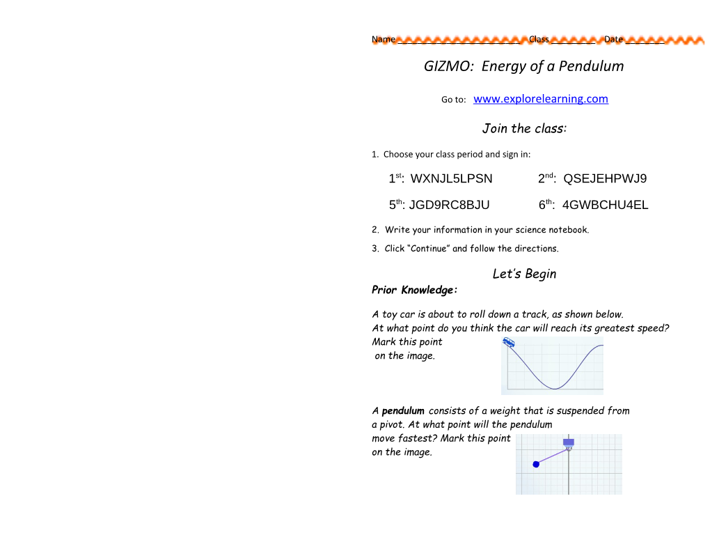 GIZMO: Energy of a Pendulum